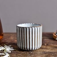 FIBOS Japanese Retro Ceramic Teacups - Striped Glaze Mugs for Tea, Coffee, Wine - Durable Non-Slip Cups for Home Office