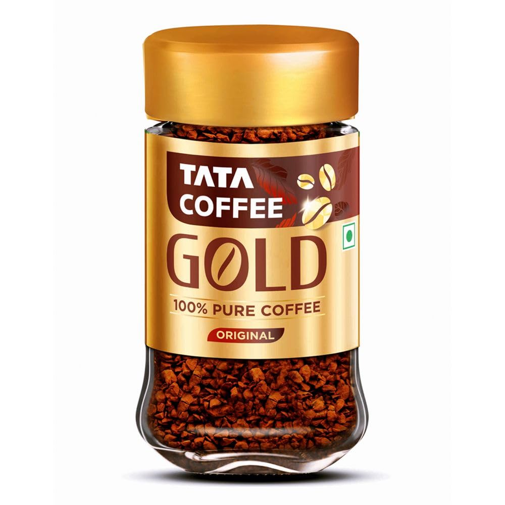 Tata Coffee Gold Original, Instant & Pure Coffee Jar, 50g, Freeze-Dried, Rich & Strong, Specially Sourced Robusta and Arabica bean