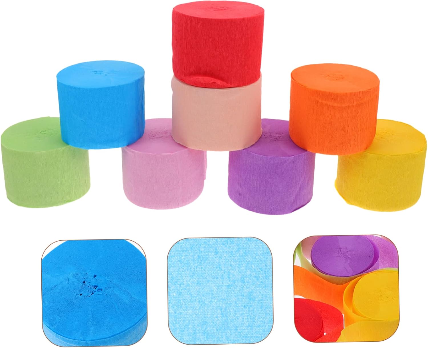 Amosfun 8Rolls Vibrant Crepe Paper Streamers for Party Decorations for Birthday Celebrations Weddings and Themed Events Includes