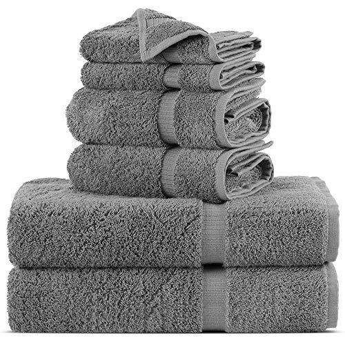 Towel Bazaar Premium Turkish Cotton Super Soft and Absorbent Towels (6-Piece Towel Set, Gray)
