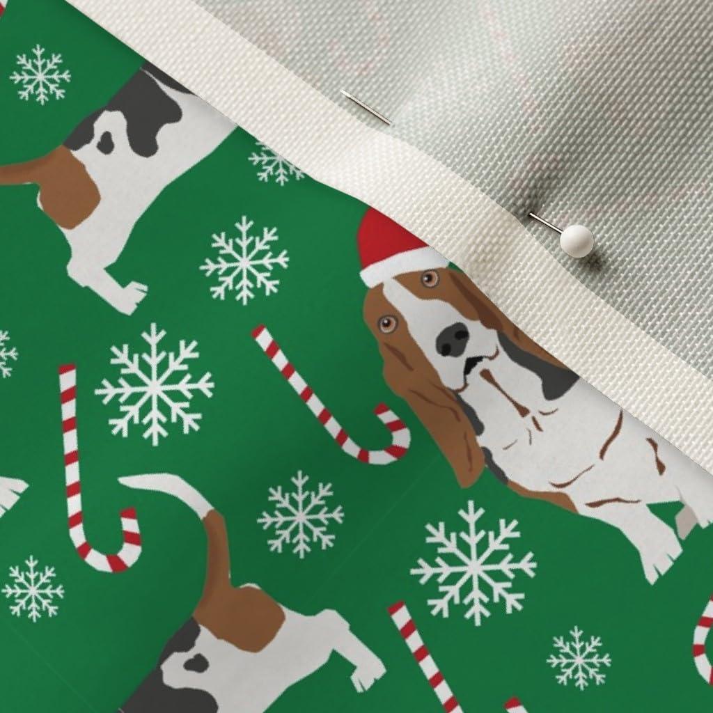 Spoonflower Fabric - Basset Hound Candy Canes Winter Snowflakes Dogs Green Christmas Puppy Printed on Upholstery Velvet Fabric Fat Quarter - Upholstery Home Decor Bottomweight Apparel