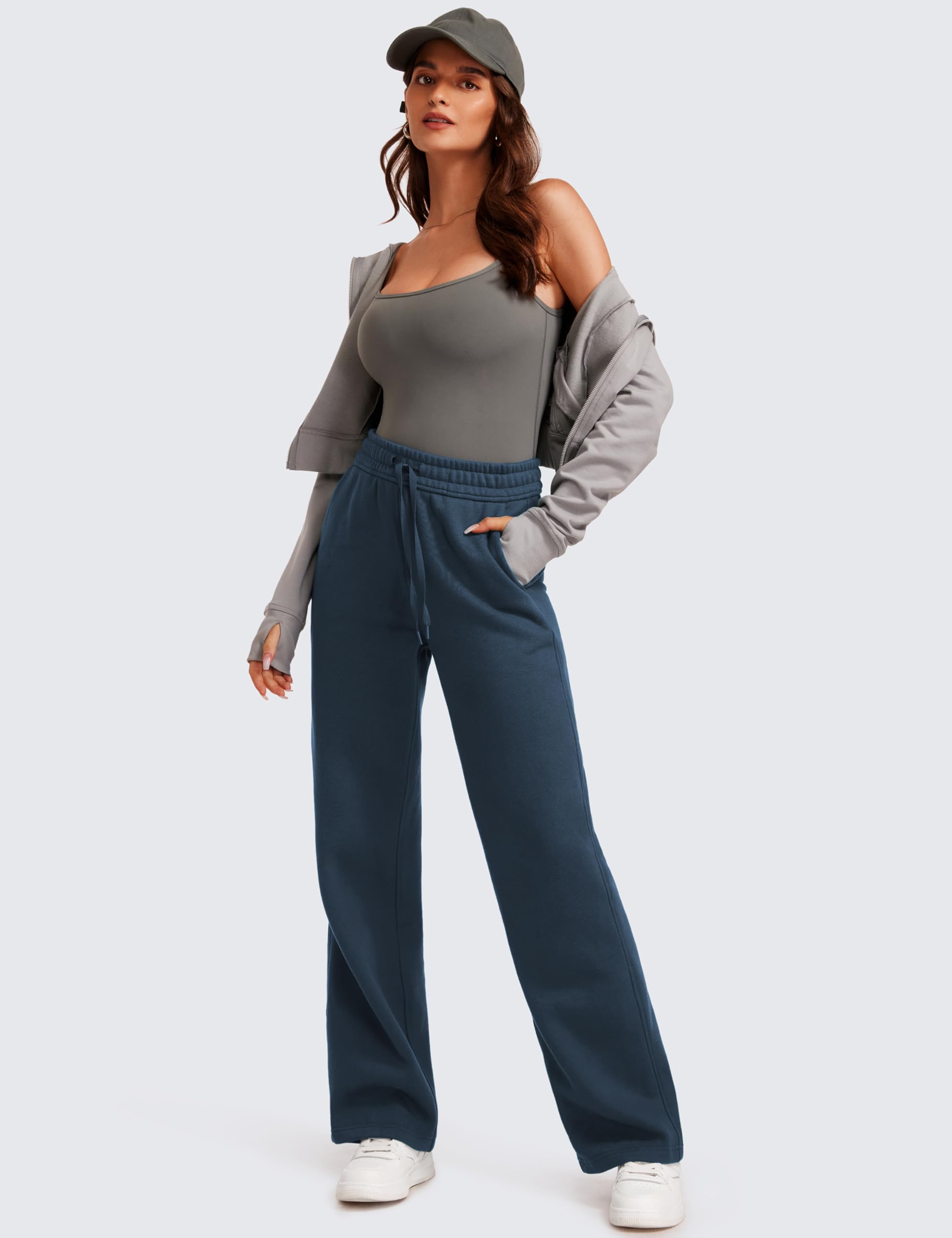 CRZ YOGA Damen Jogginghose Gefütterte Baumwolle Hohe Taille Joggers Soft Freizeithose Winter Lounge Hosen mit Taschen - 71/76/81cm