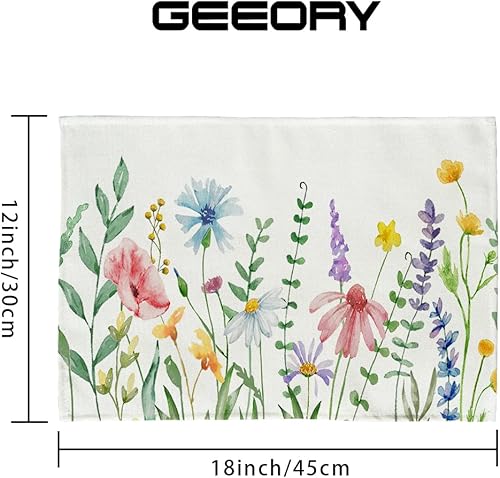 Miniatura 6 de GEEORY GP023 - Juego de 4 manteles individuales de primavera de 12 x 18 pulgadas, manteles individuales para mesa de verano, granja, rústico,