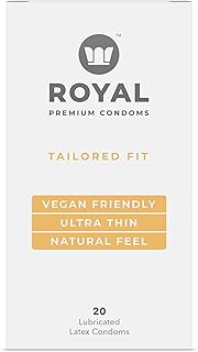 Tailored Fit Ultra Thin Vegan Condoms - Premium Lubricated Condom Pack - Unflavored Lubricant, Organic Latex Rubber - Odorless, Slim, Natural Feel - Safe & Durable Male Contraceptives - 20 Count