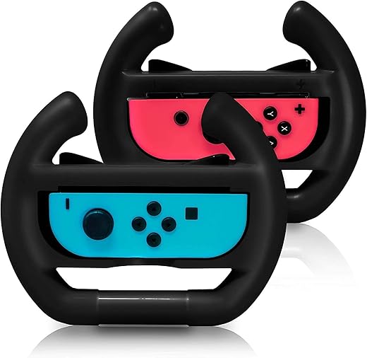 New World Steering Wheel Controller for Nintendo Switch (2 Pack) Joy-Con Wheel Racing Games Accessories Joy Con Controller Grip for Mario Kart, Black