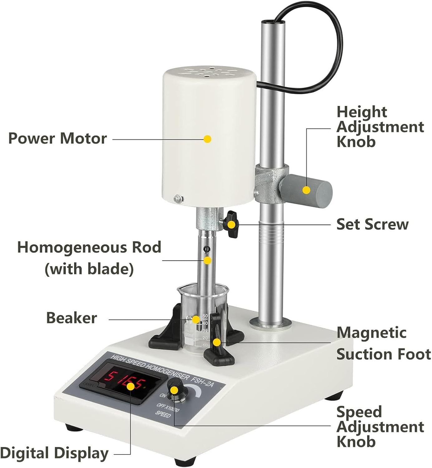 Dispersor-homogeneizador de laboratorio de alta velocidad ajustable (8000-22000 rpm) para volúmenes de 5 a 1000 ml con 2 cabezales de trabajo.