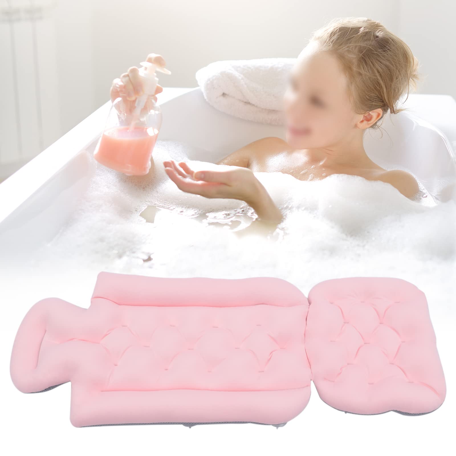 Długa mata do wanny spa, poduszka do wanny, materac na całe ciało, mata łazienkowa, poduszka do wanny i karku, kolor różowy