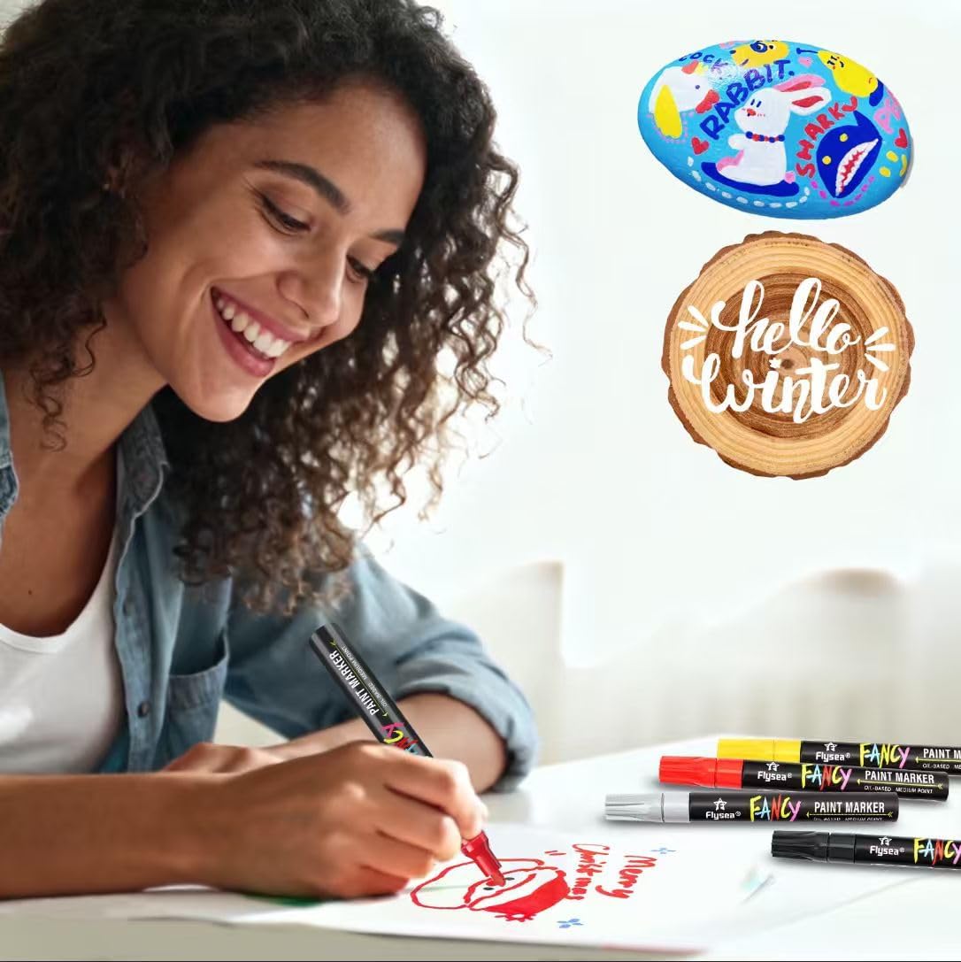 Paint Pens Permanent Markers - 20 Pack Quick Drying Waterproof Oil Based Paint Markers, Medium Tip, Marker Pen for Metal, Rock Painting, Wood, Plastic, Canvas, Mugs, Stone