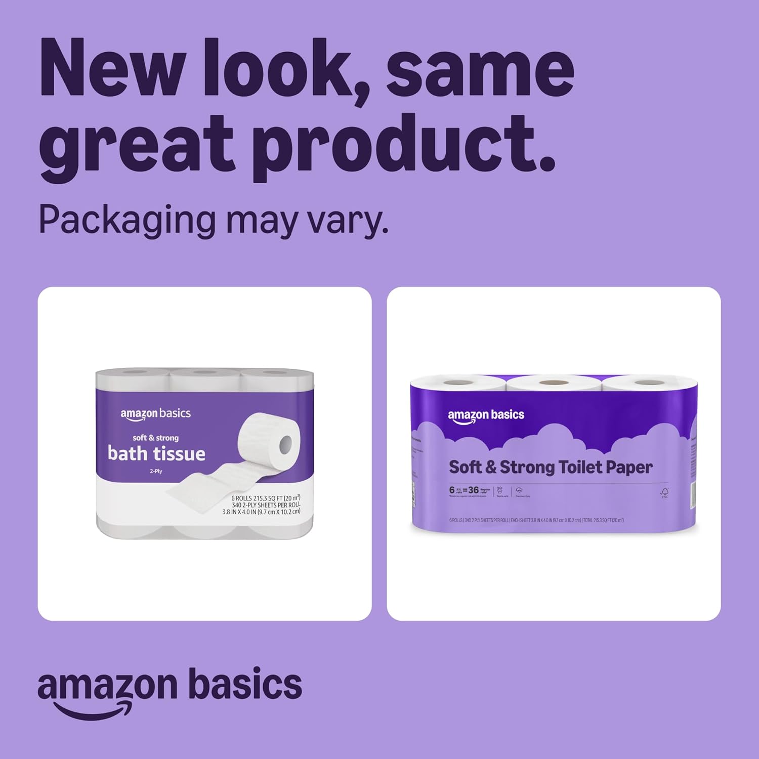 amazon basics soft and strong 2-ply toilet paper, 30 ultra rolls = 120 regular rolls, unscented, 340 sheet (5 packs of 6), packaging may vary 340 sheet (pack of 30)