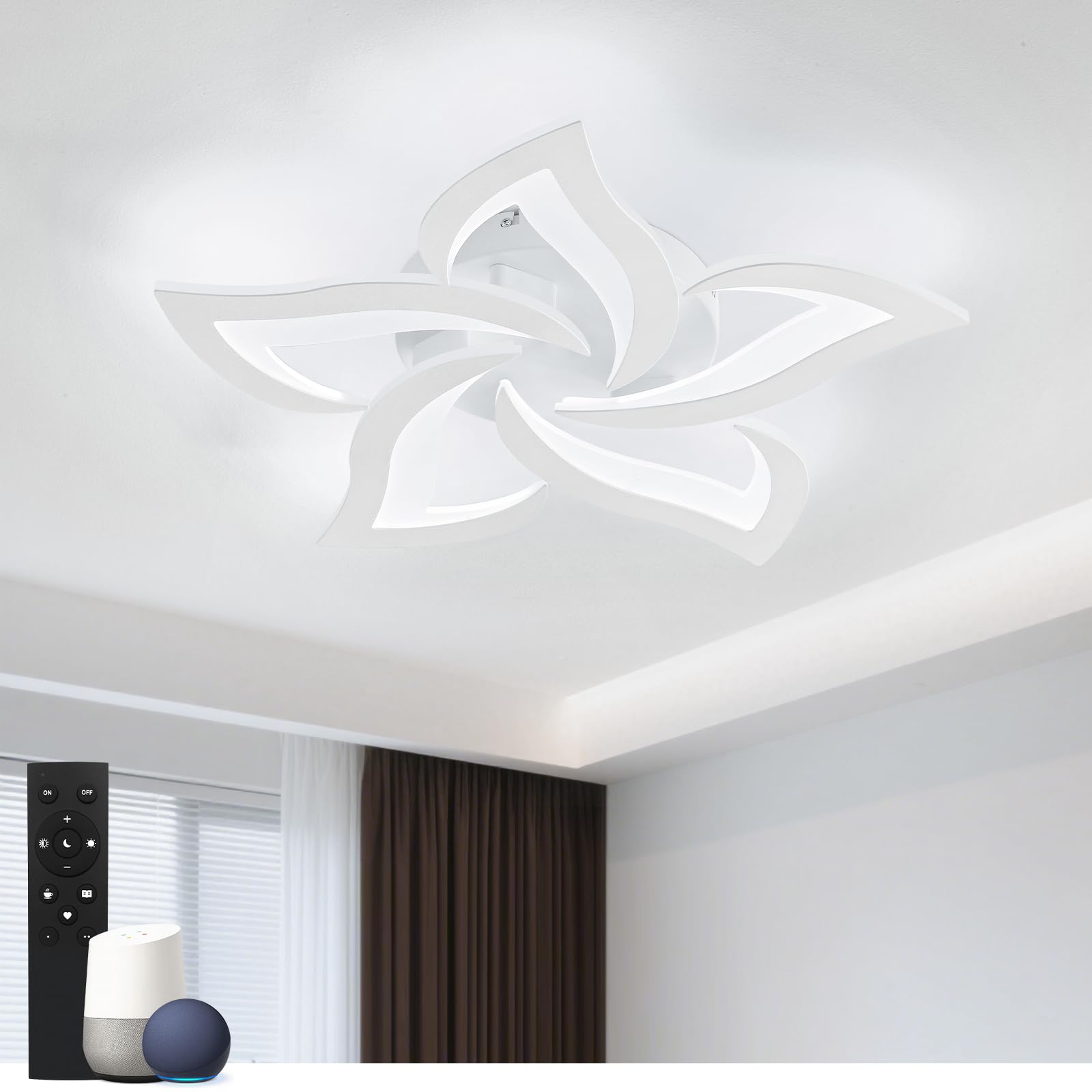 Smart Plafoniera Led soffitto stile Moderno, Dimmerabile Lampadario Camera da letto con Telecomando, 23 W Alexa/Google/HomeKit (63 * 8cm)