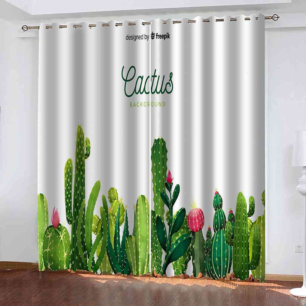 Rideau occultant isolant contre la chaleur et le bruit motif cactus lot de 2