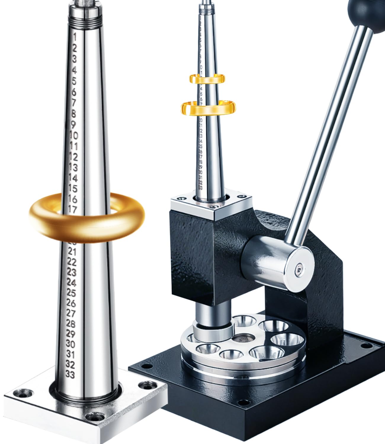 GEMKIT Écarteur et Réducteur de Bagues Professionnel, Machine Manuelle de Redimensionnement, Outil d’Ajustement de Taille pour Bijouterie, Machine pour Agrandir et Réduire les Anneaux, HH-A01