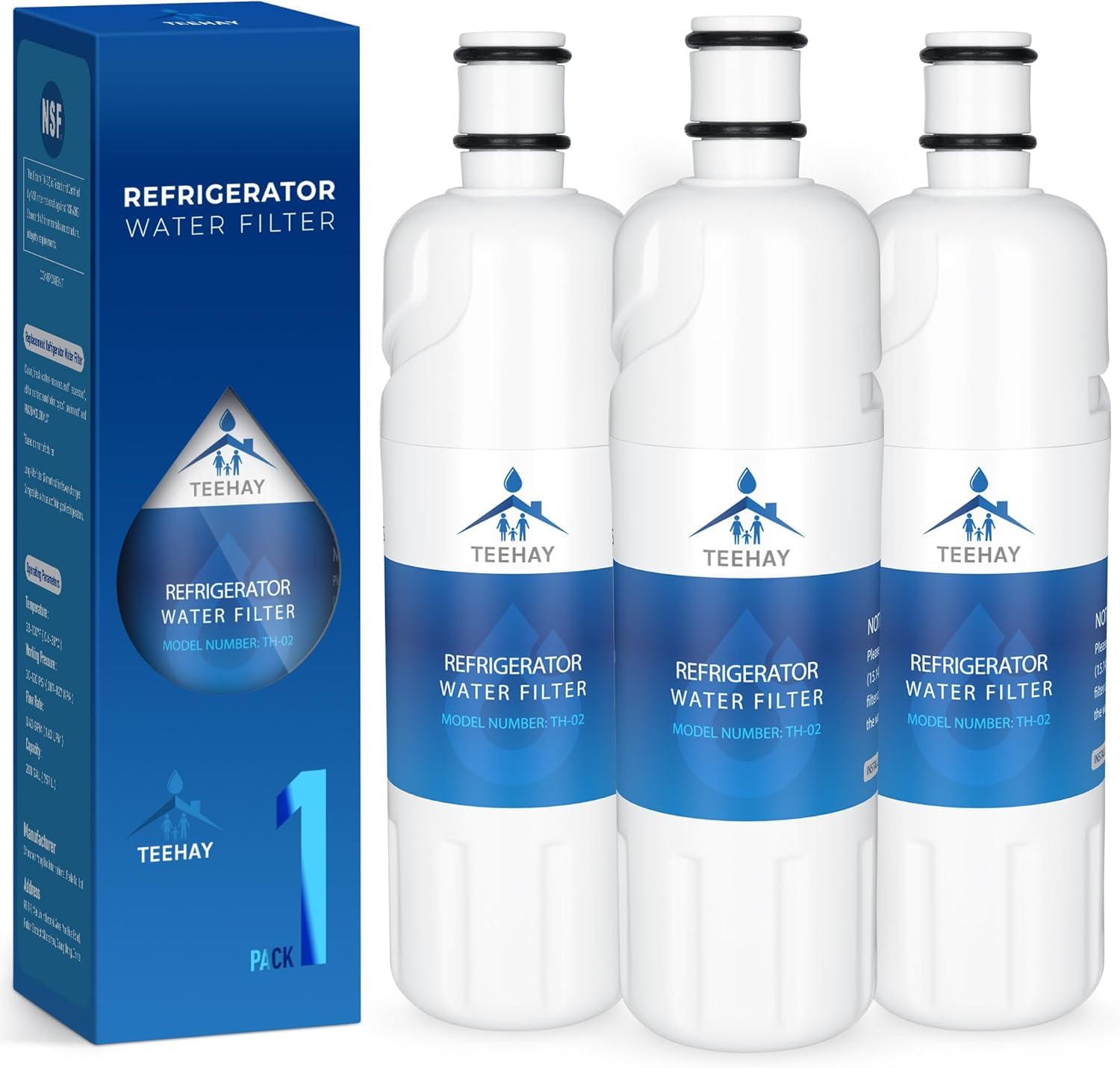 TEEHAY W10413645A Water Filter 2 Replacement, Compatible with Everydrop Filter 2, EDR2RXD1, Whirlpool WHR2RXD1, P9KB2L, P9RFKB2L, Whirlpool WRX986SIHZ, WRF757SDHZ, WRF767SDHZ, WRF736SDAM, 3 Pack