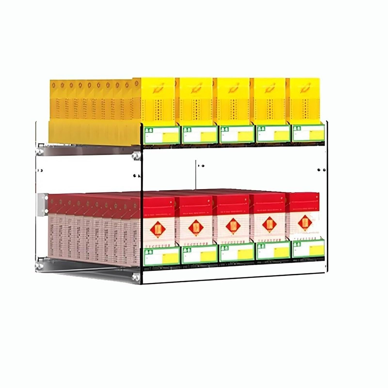 Présentoir à cigarettes avec pousseur automatique et étagères de rangement transparentes