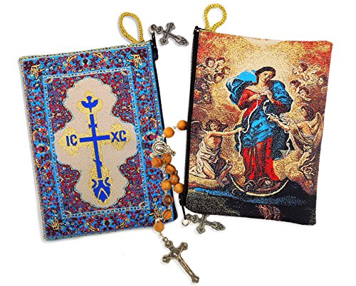 Alexandra Int'l Our Lady Undoer of Knots Icon Cloth Tapestry Rosary Zipper Close Pouch 5 3/8 Inch