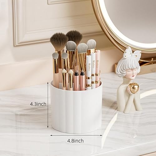 Miniatura 8 de Organizador de maquillaje para tocador con 2 cajones, soporte giratorio para brochas de maquillaje, soporte organizador de baño, vitrina de
