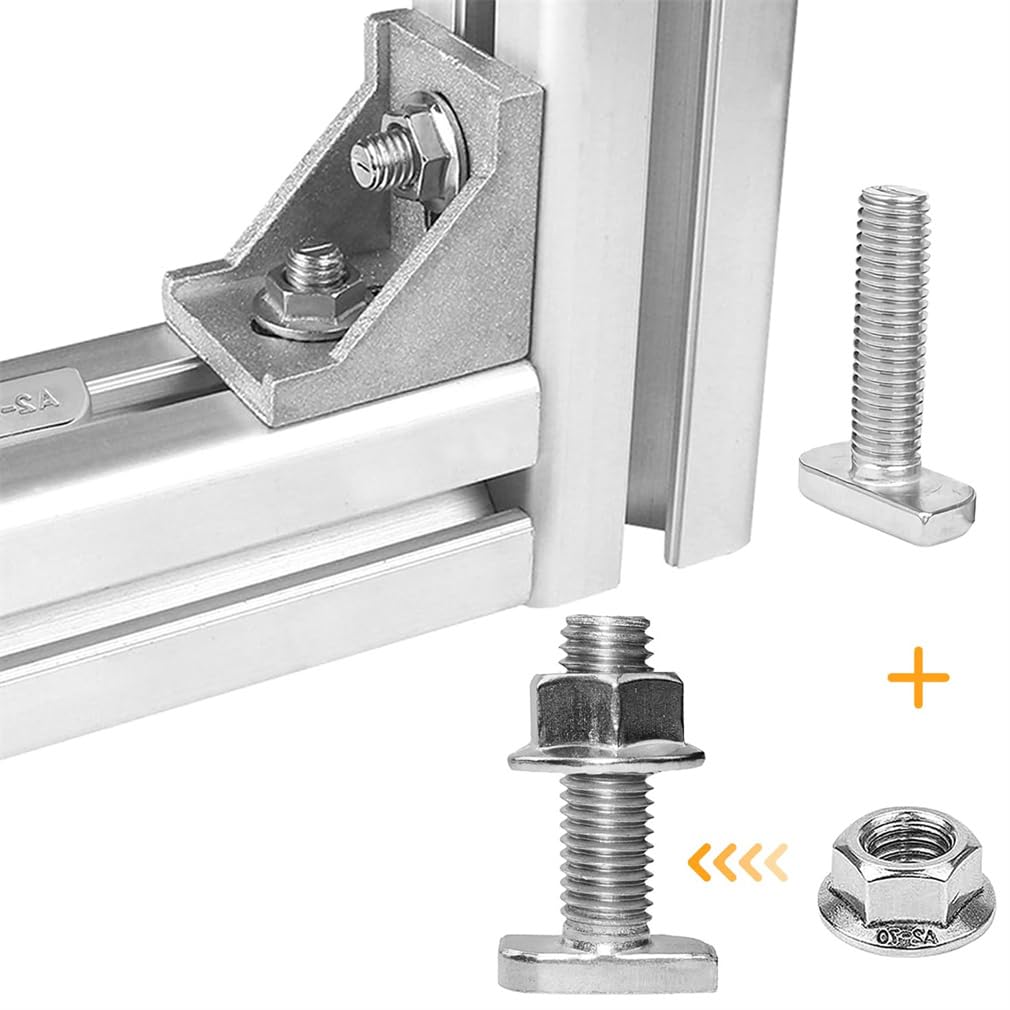 T Bolt Set M8x20mm T Slot Drop-in Bolt Hammer Head Bolts T Shape Stud Sliding Screw with 10 Pcs Hexagon Flange Nuts for Aluminum Extrusion Profile Photovoltaic Solar Mounting - Image 3