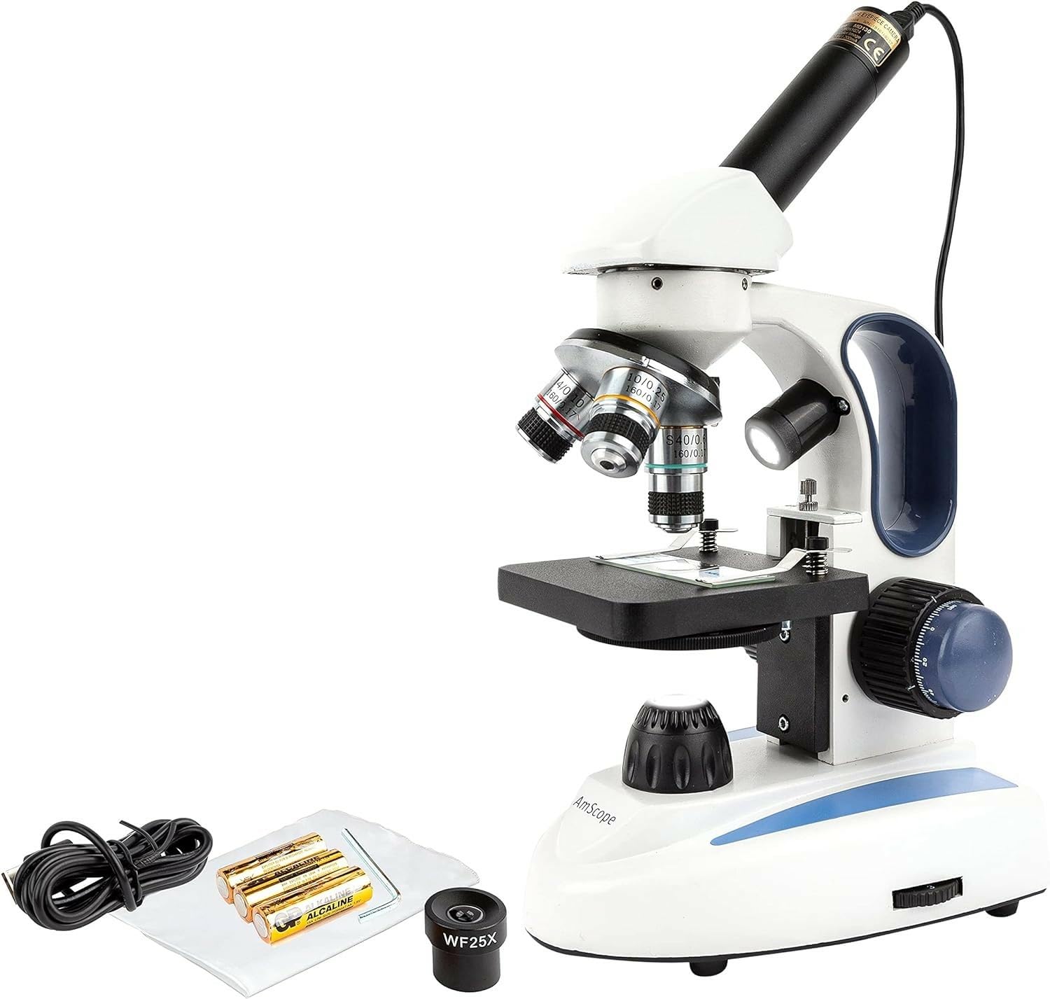 AmScope Digital Cordless Compound Monocular Microscope, 1.3MP Camera