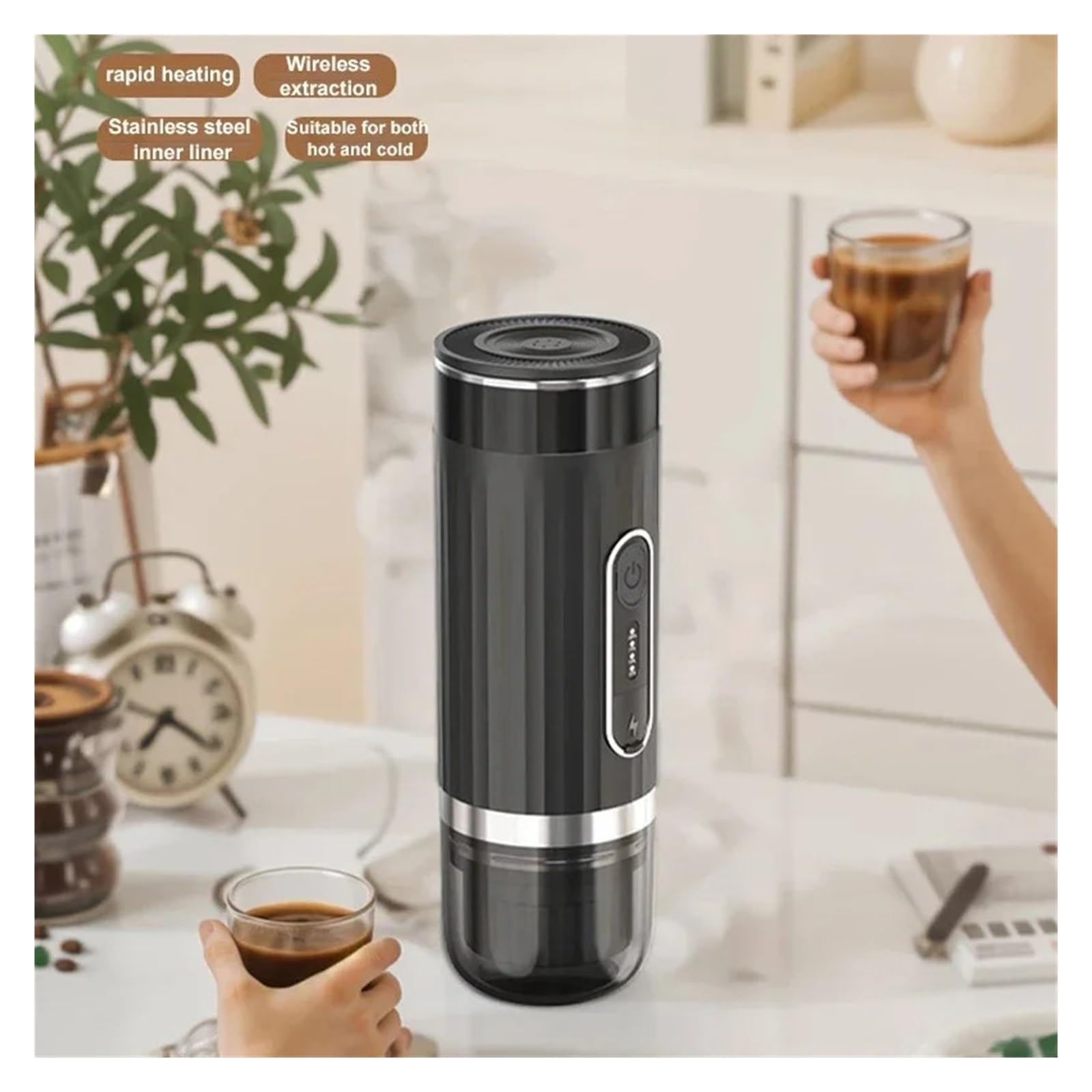 Macchina da Caffè Espresso Portatile, Macchina for caffè espresso portatile italiana 3 in 1, capsula, polvere, elettrica, for esterni, montata su auto, riscaldamento wireless, ricarica rapida per viag