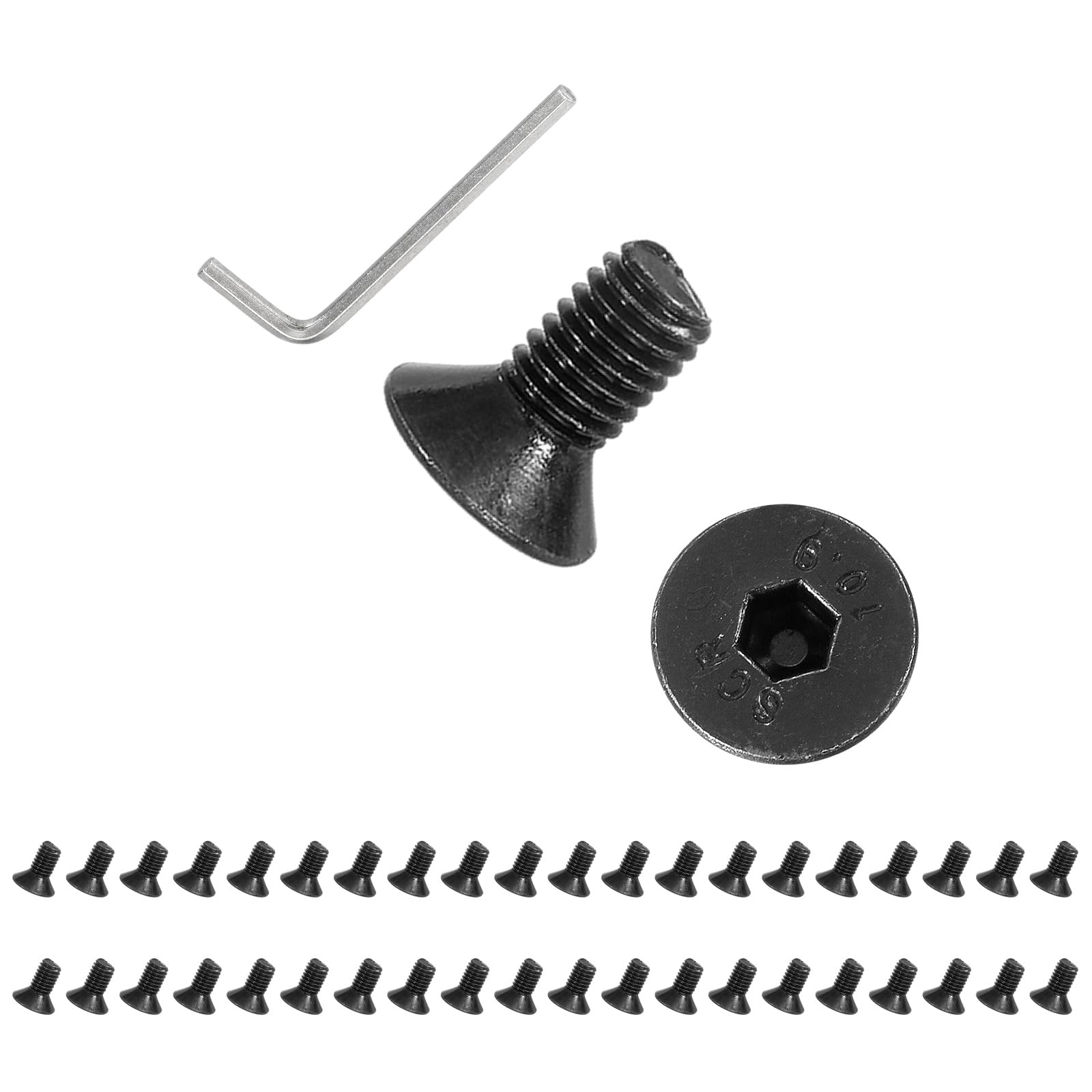 PATIKIL M5x10 mm Flat Head Socket Cap Screws, 100 Pcs Carbon Steel Flat Countersunk Bolts Hex Socket Drive Machine Screws Full Thread Grade 10.9 with Hex Spanner, Black