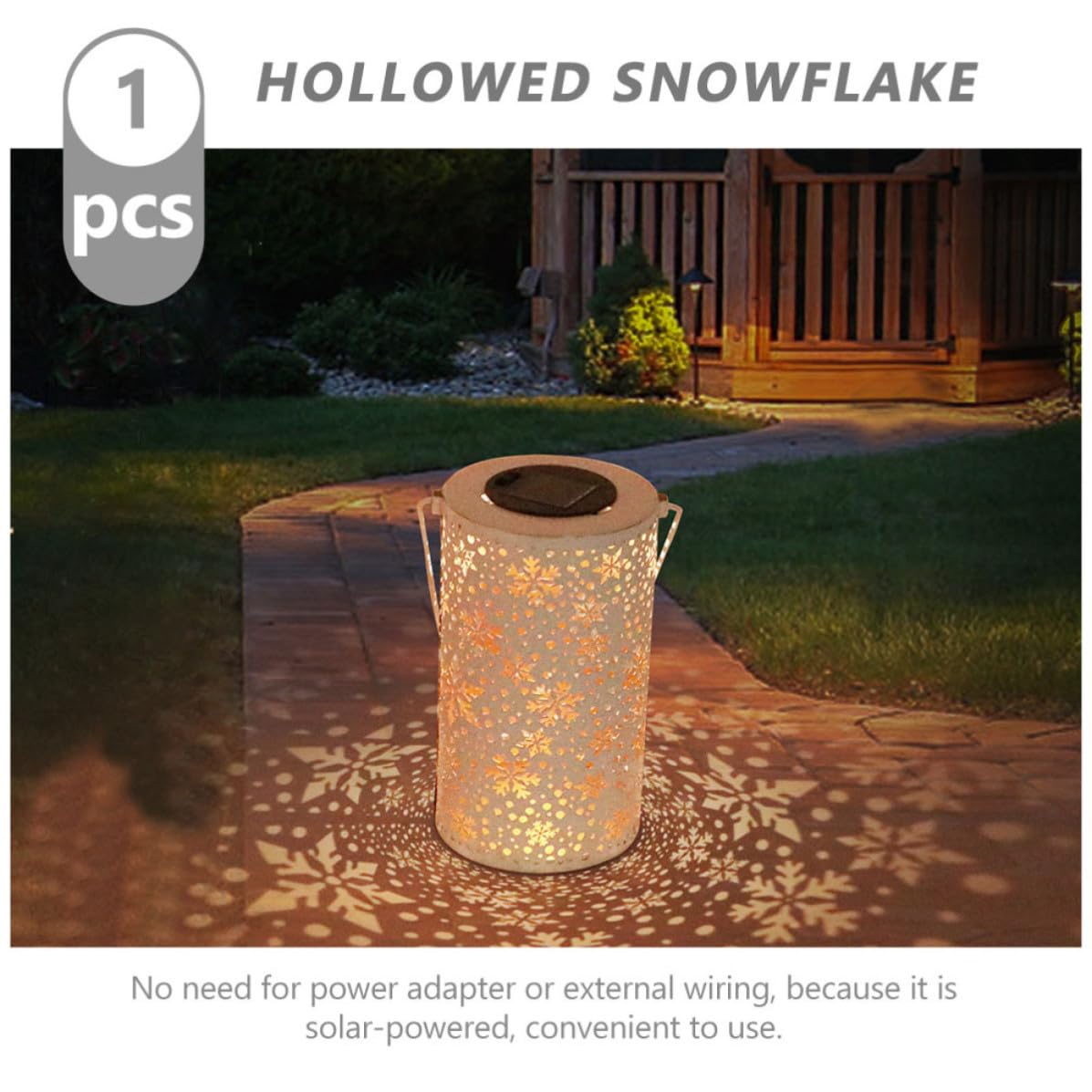 Lanterna Solare da Giardino in Ferro a Fiocco di Neve, Lampada Decorativa da Esterno Ip44 Alimentata a Solare per Decorazione Outdoor