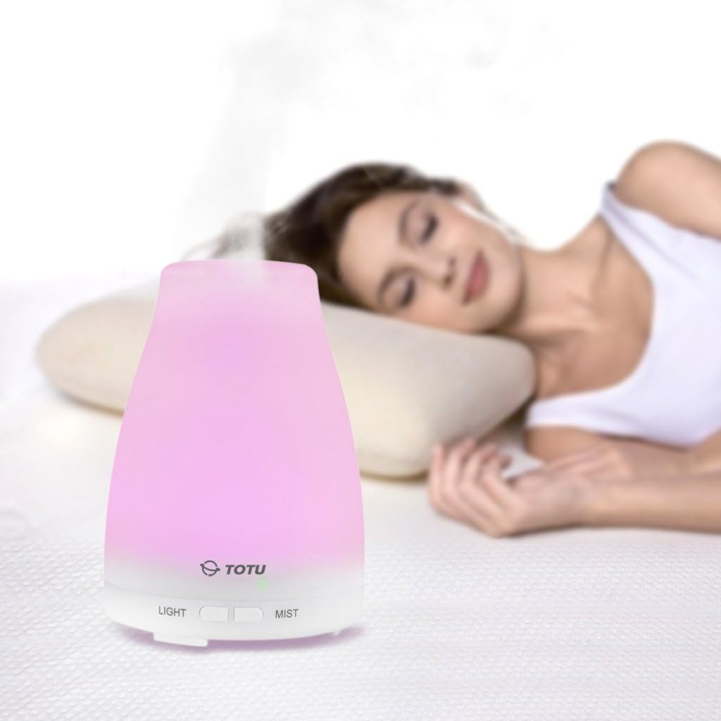 Essential Oil Diffuser, TOTU Ultrasonic Aromatherapy Humidifier with Diffuser, Capacity of 100ml, Silence Cool Mist/ 7 LED Colors/ Waterless Auto Off