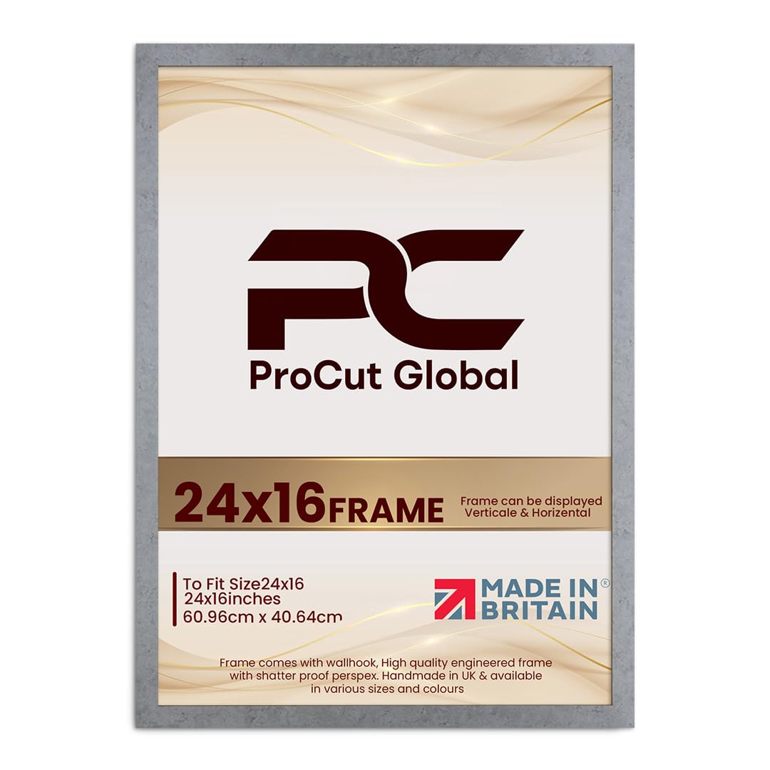 Procut Global 24X16 Grey Marble Picture Frames - Modern Wooden Photo Frame with Shatterproof Perspex for Wall or Tabletop - Perfect for Posters, Certificates, Prints - Sizes & Colors Available