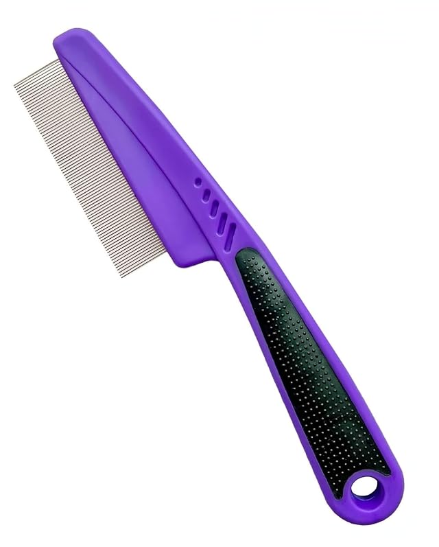 Yumflan Flea Comb with Rubber Handle Flea and Tick Combs for Dogs Cats Fine Tooth Dog Comb for