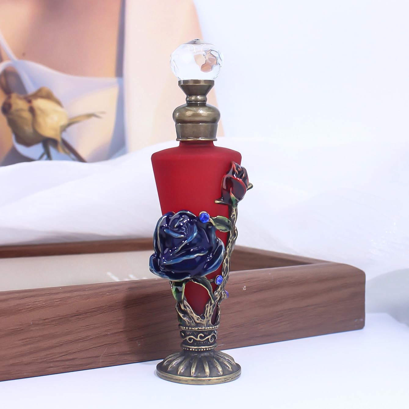 Rayberro Parfümflasche im Vintage-Stil, leer, 25 ml, Kristall-Inlay, Parfümflaschen, ätherische Öle, Tropfflasche, nachfüllbarer Behälter, Unterflasche, dekorative Glasflasche für Heimdekoration, für