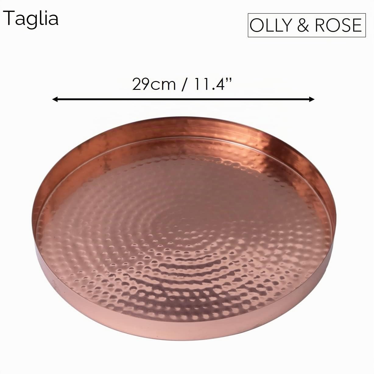 Vassoio decorativo in metallo di rame da 29 cm, superficie strutturata, decorazione per la casa in oro rosa, vassoio e piatto cosmetico per servire cosmetici, organizer per trucchi, gioielli, profumo