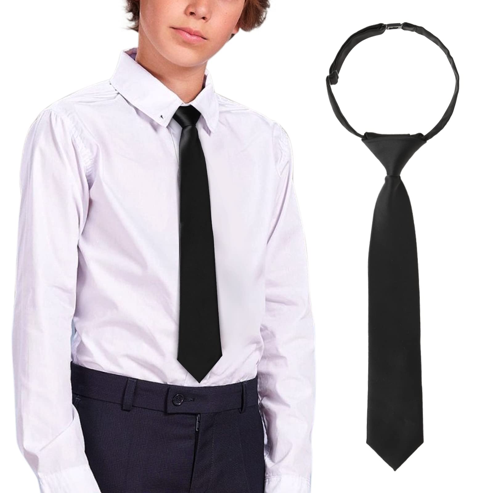 Kajeer Corbatas ajustables para niños y niñas, corbata preatada con hebilla de color sólido para niños y niñas