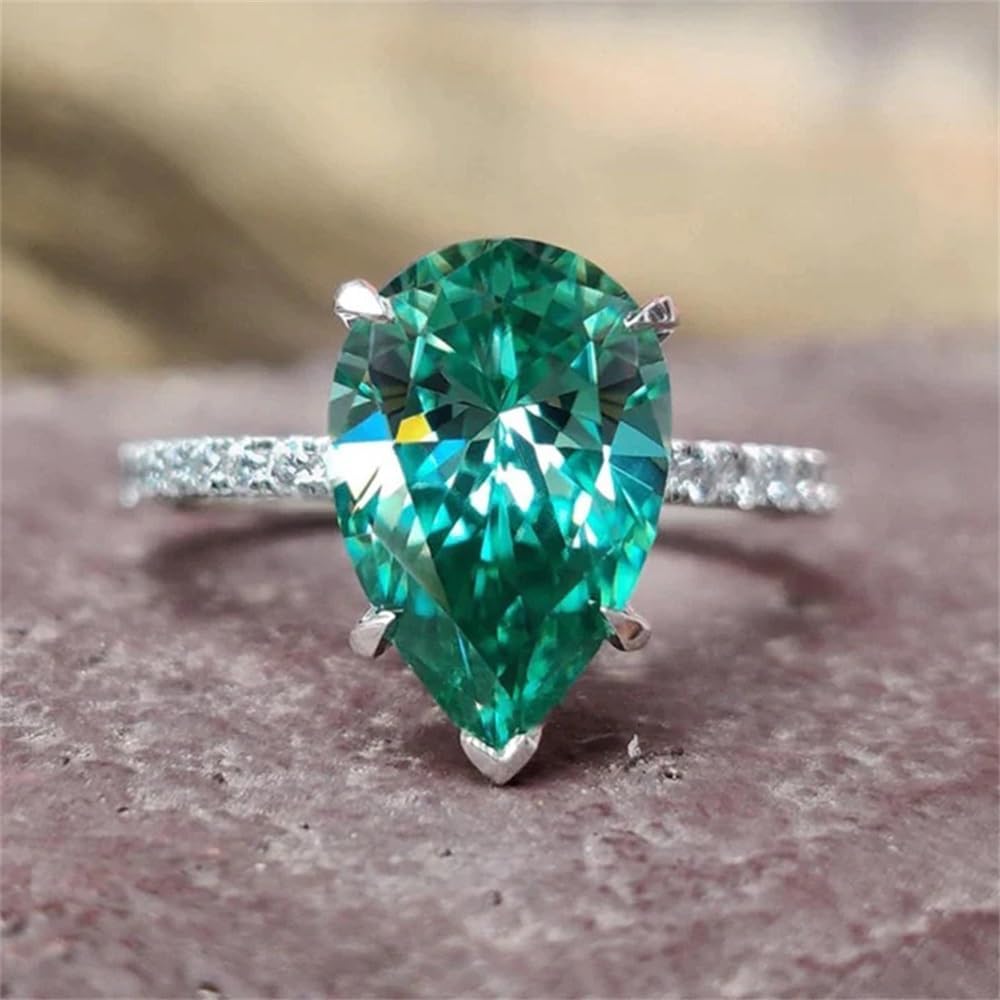 925 Sterling Silver Shiny Full Diamond Gemstone Ring 18K Gold Teardrop Emerald Cubic Zirconia Promise Ring CZ Diamond Multi Row Rings Eternity Engagement Wedding Party Ring for Women A.11 (US Code 7) - Image 3