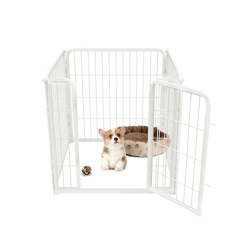Cercado interno para cães FXW de metal branco, 4 painéis com 61 cm de altura