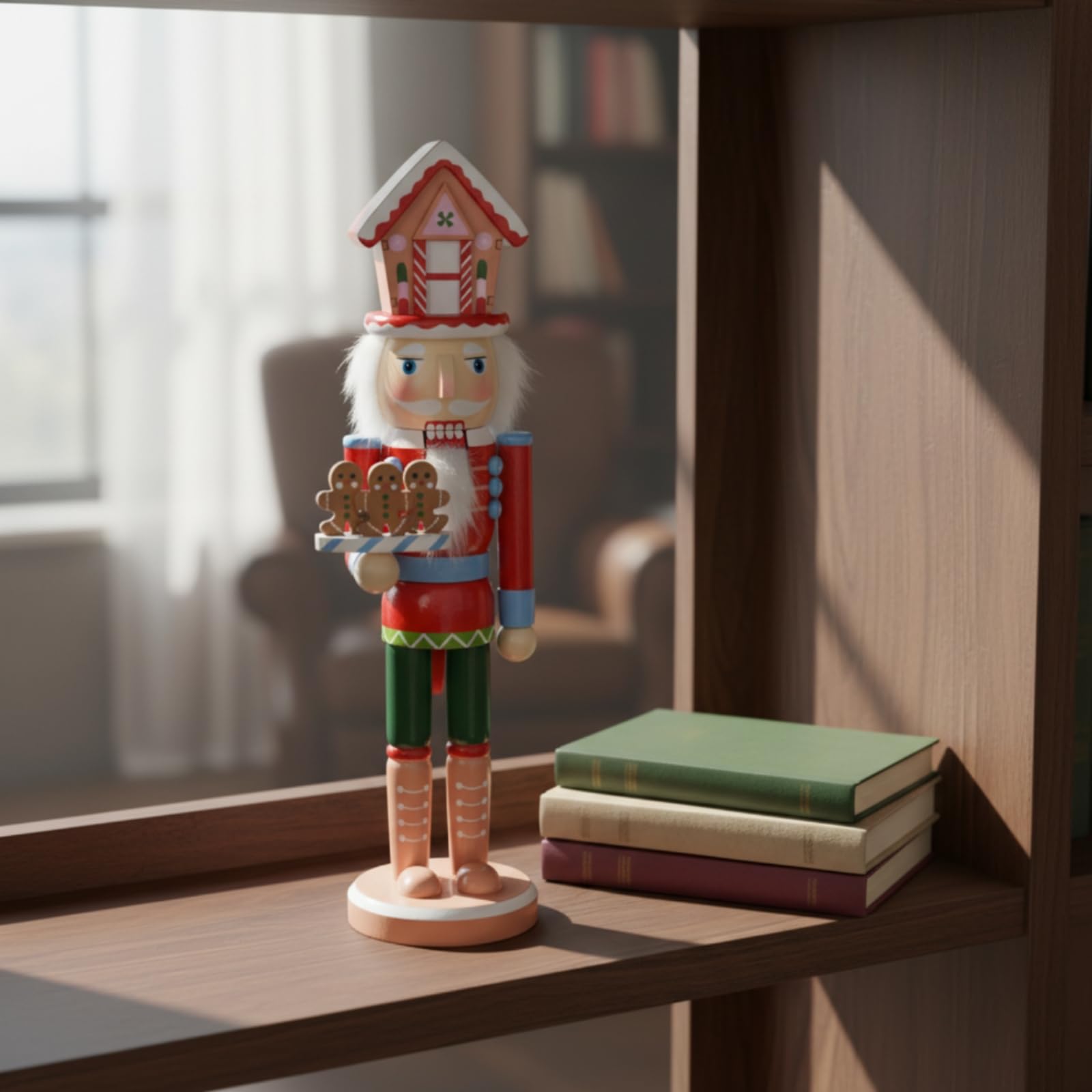 Harilla Figura de Festivo Muñeco Adorno Navideño Decoración de Mesa Centro de Mesa Base Redonda Estable Madera con Bandeja Decorativa