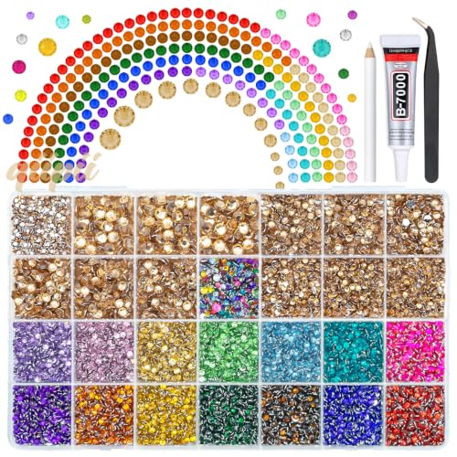 qiipii 28Grids 2-6mm Champagne Golden Resin Rhinestones w Glue for Crafting