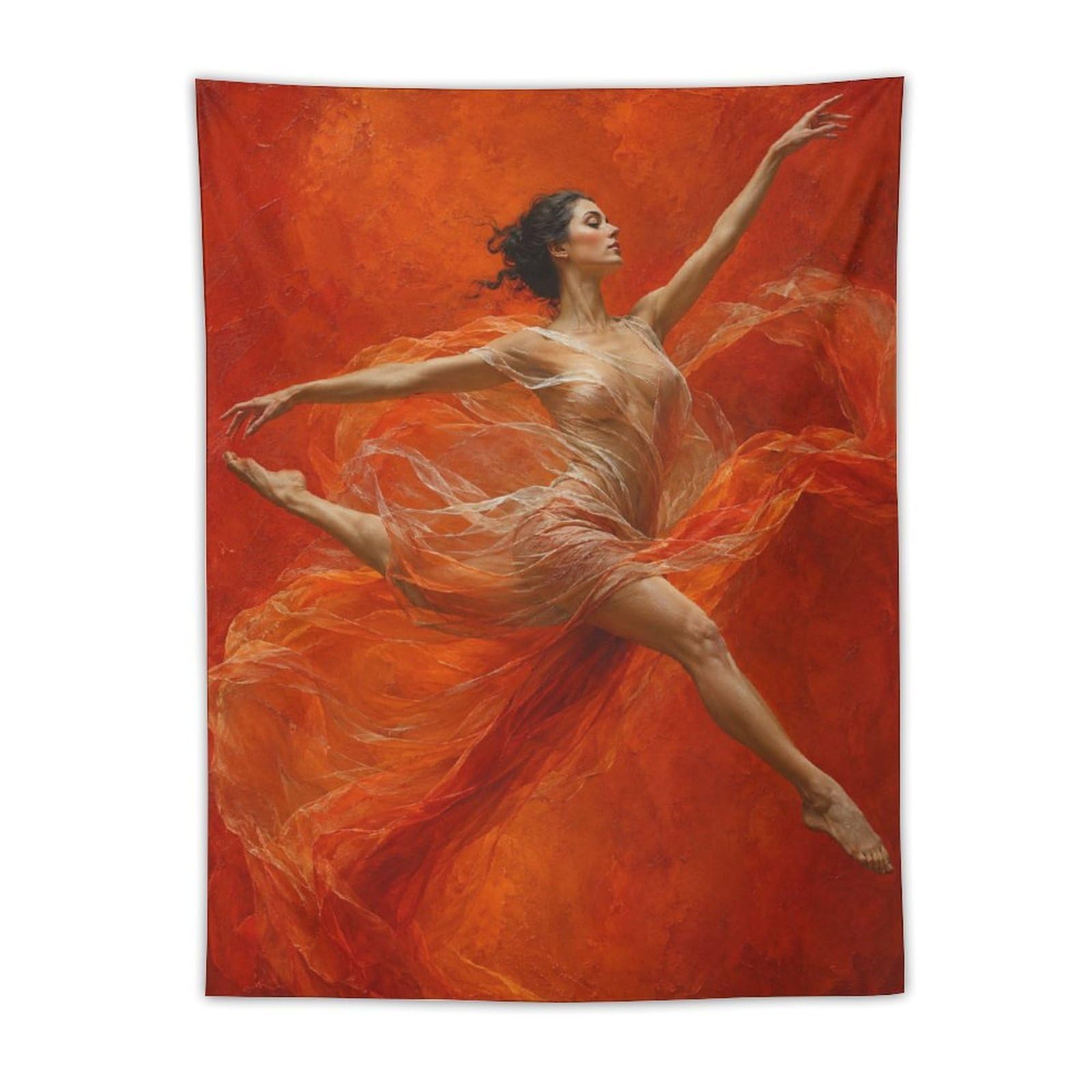 W7C8U2X3 Red Dress Ballerina Wall Tapestry, Impressionist Style, Entryway