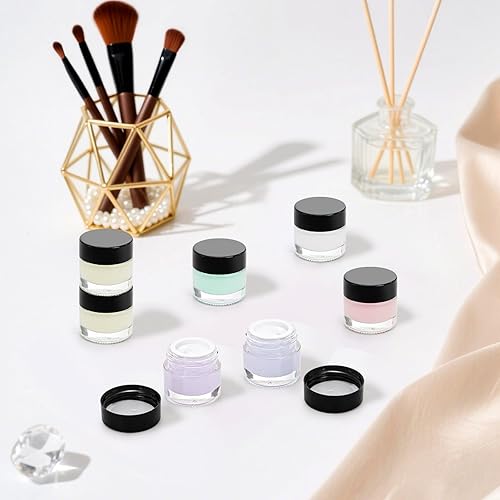 Miniatura 8 de Coloch Paquete de 70 frascos de vidrio de 0.3 onzas líquidas de grosor con tapa hermética, recipiente de bálsamo labial redondo transparente para