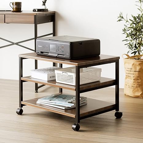 Amazon Co Jp 岩附 プリンター台 キャスター付き 2段 木製 スチール 収納 ラック 幅60 奥行45 高さ45cm ブラウン Iwt 18 ホーム キッチン
