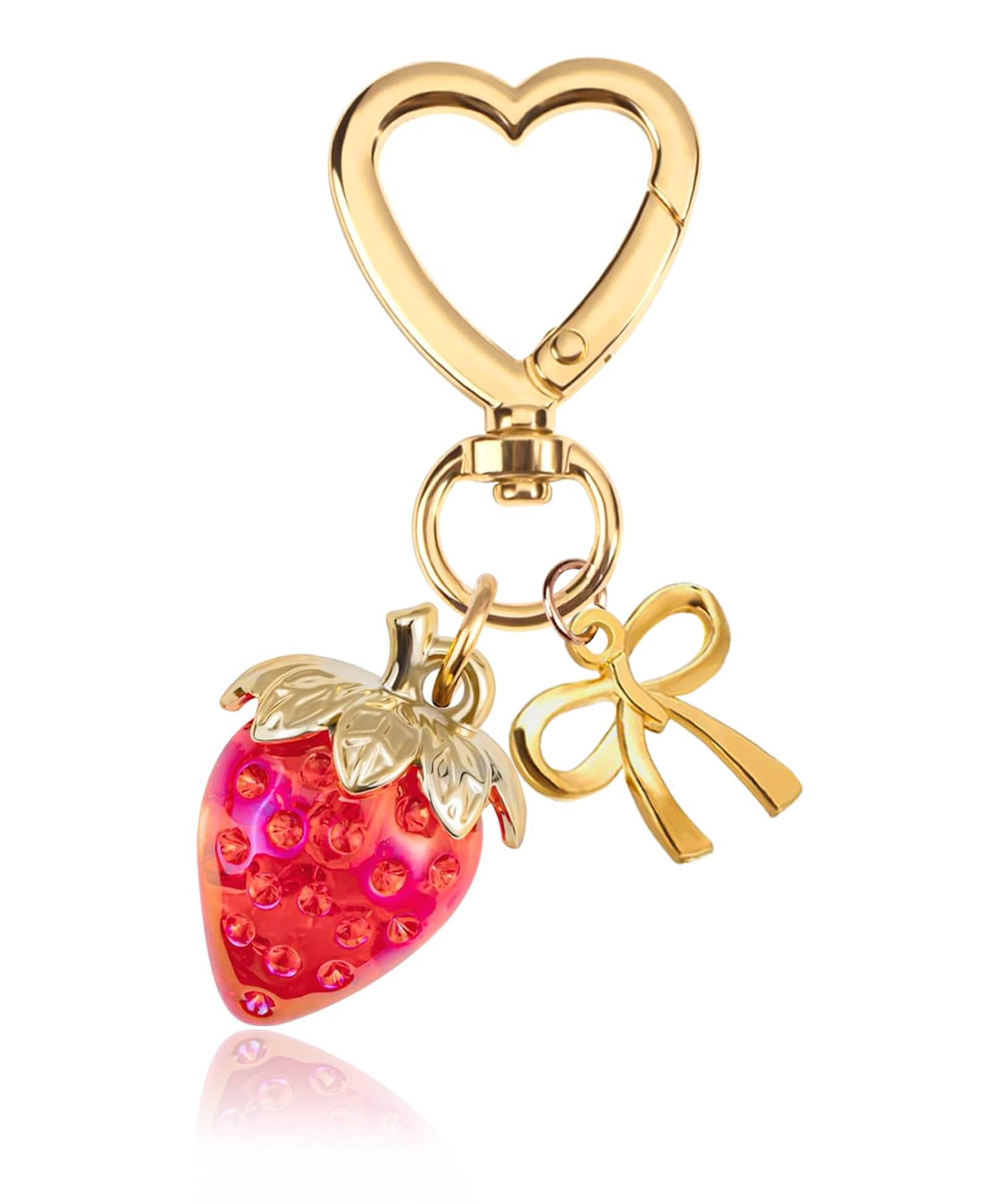 LAEKOU Cute Strawberry Keychain for Women, Bow Girls Bag Charms Key Chain Acc...