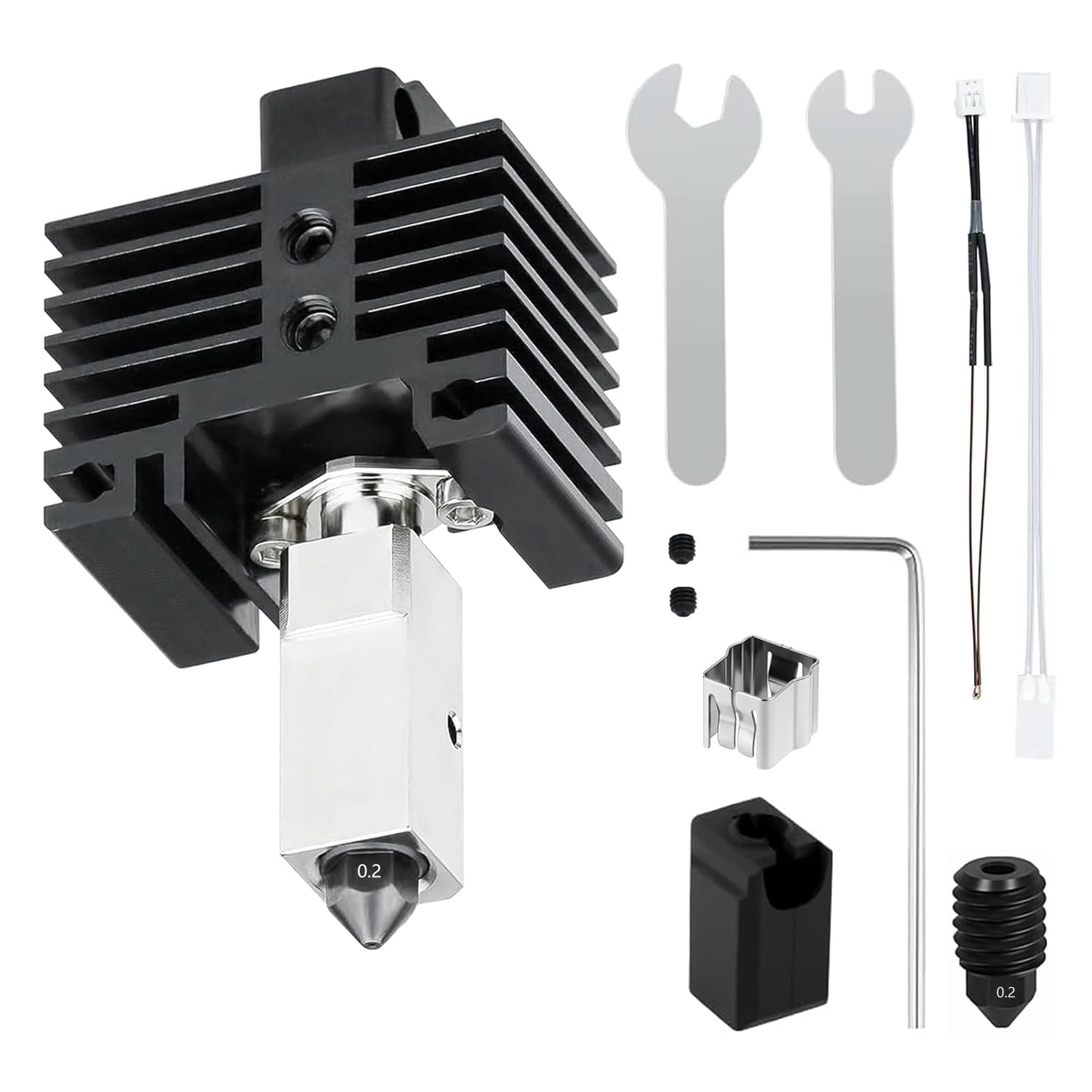 Kit Hotend actualizado de 0,2 mm para impresora 3D Bambu Lab X1/X1C, con bloque calefactor de cobre chapado de titanio, bloque de calor de acero endurecido de 0,2 mm, Hotend con calcetín de silicona