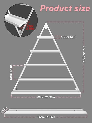 Miniatura 3 de Lorvain - 10 estantes de almacenamiento de esmalte de uñas de metal para montaje en pared, 5 niveles, color blanco, triangular, vitrina de