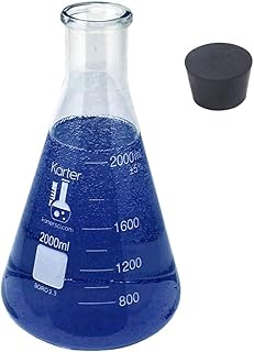 2000ml Narrow Mouth Erlenmeyer Flask with Rubber Stopper, 3.3 Borosilicate Glass, Karter Scientific (Single)