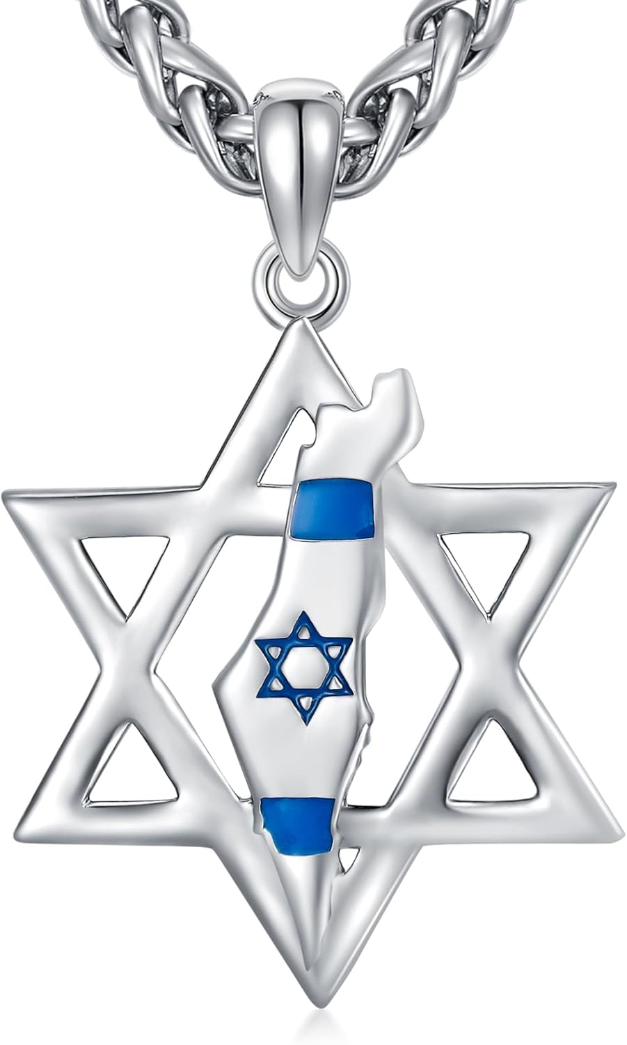 Star of David Necklace Sterling Silver Israel Map Jewish Star Necklace for Men Women