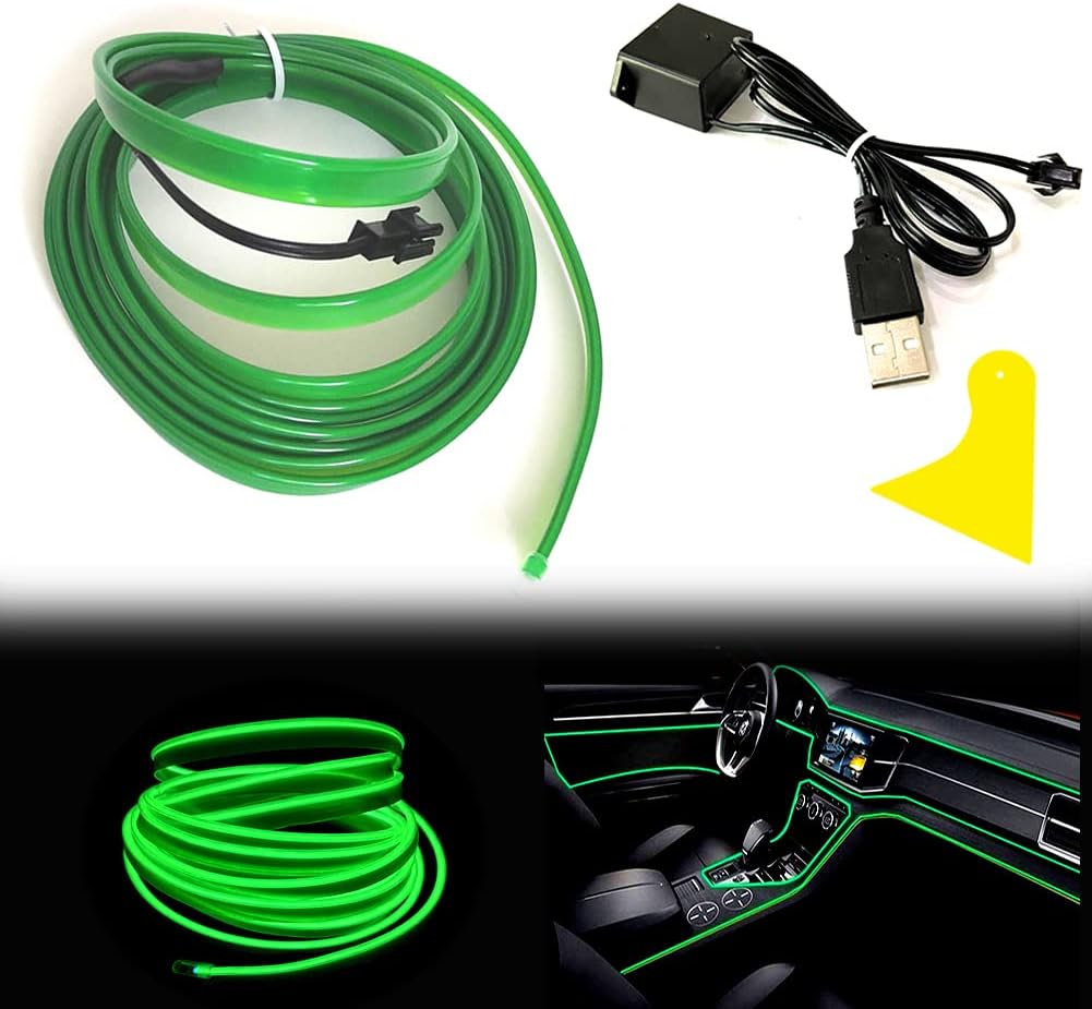 Balabaxer El Wire Green Interior Car LED Strip Lights