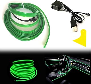 USB El Wire Green, 5m Neon Wire 5V with Fuse Protection for Car Interior with 5mm Sewing Edge