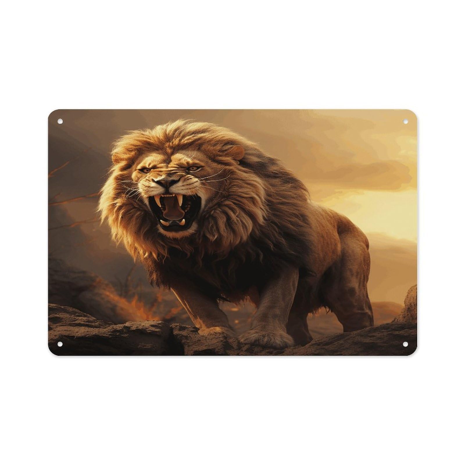 VstaDank Metal Aluminum Angry Roaring Lion Sign Wall Decor Vintage Metal Sign Plaque Boho Wall Hanging Decor Sublimation Picture Panel Personalized Plaque Poster 8x12in