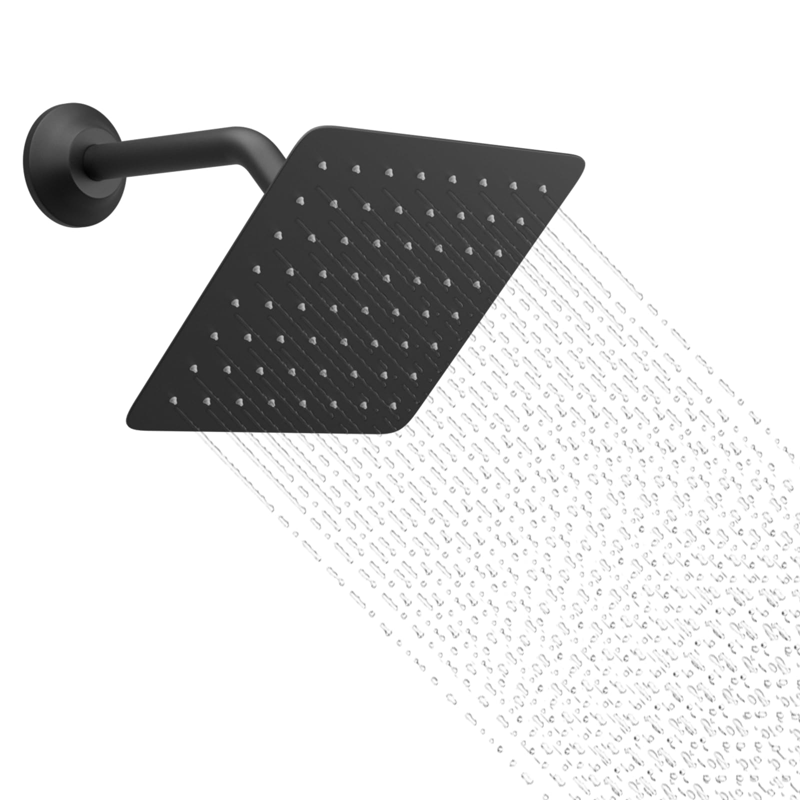 KAITAIHD Black Shower Head 8 inch Ultra Thin Square Shower Head with Shower Arm, Wall Mount