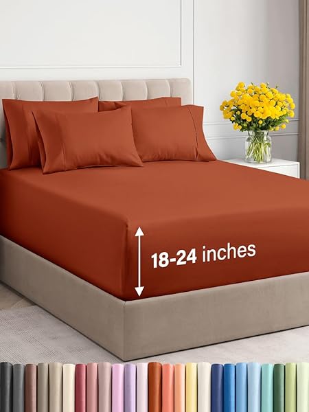 Extra Deep King Sheet Set - 6 Piece Breathable & Cooling Sheets - Hotel Luxury Bed Sheets Set - Easy & Secure Fit - Soft, Wrinkle Free & Comfy Sheets Set - Terracotta Sheet Set with Extra Deep Pockets
