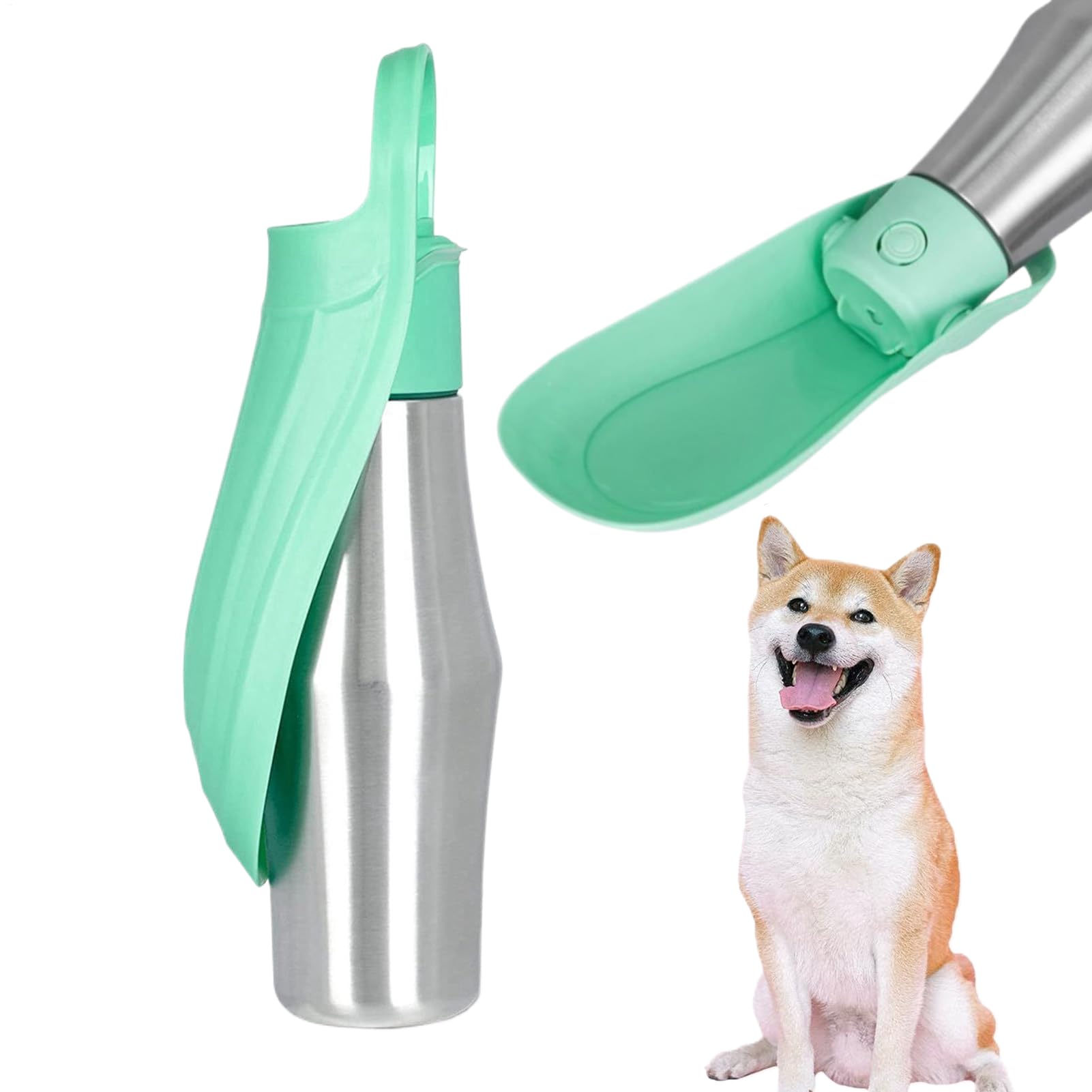 Gourde pour chiens en acier inoxydable de 750 ml avec gamelle d'eau portable