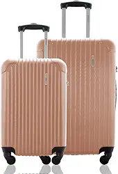 Kit Conjunto 2 Malas de Viagem Bordo 10kg e Média Despachada 23kg Rígida Rodas 360º Cadeado Segredo Gladiador A2PM Rosé